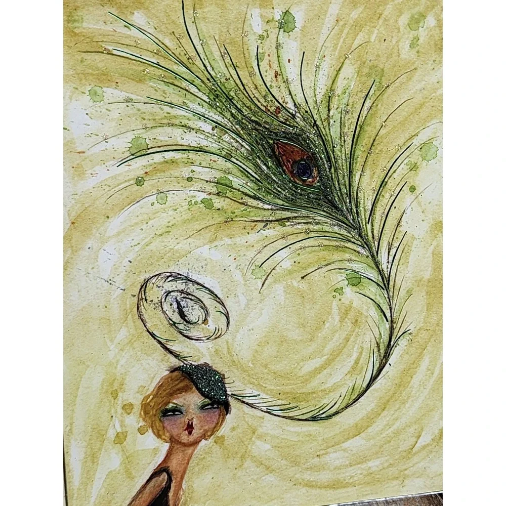 Bella Pilar Bedazzled Glittery Peacock Headress Blank Greeting Card Papyrus Rare